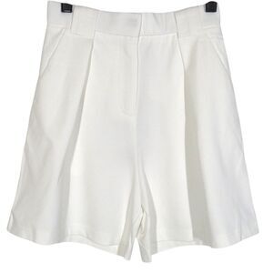 OGL White Bamboo Blend Ponte Knit Pleated High Waist Zip Up Shorts Size XS